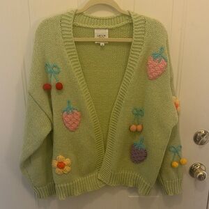 Le Lis Pastel Green Cardigan with Embroidered Accents